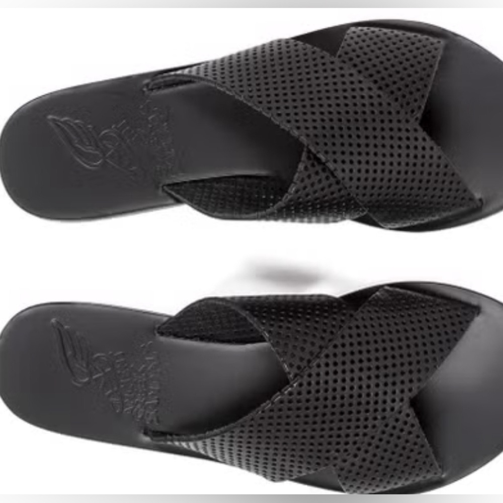 Ancient Greek Thais crossover black leather  sandals